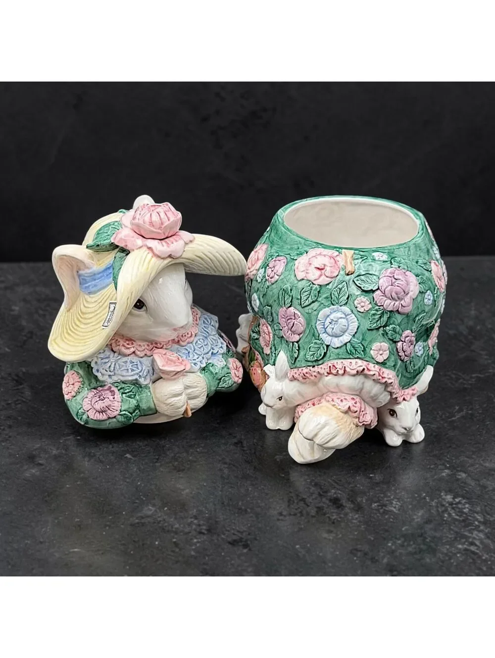 Large Vintage Fitz & Floyd Bloomers Bunny Cookie Jar 1991 In Original Box - 12